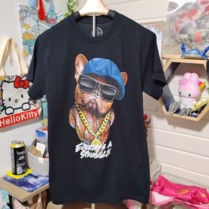 Black Graphic Tee with Bulldog Design